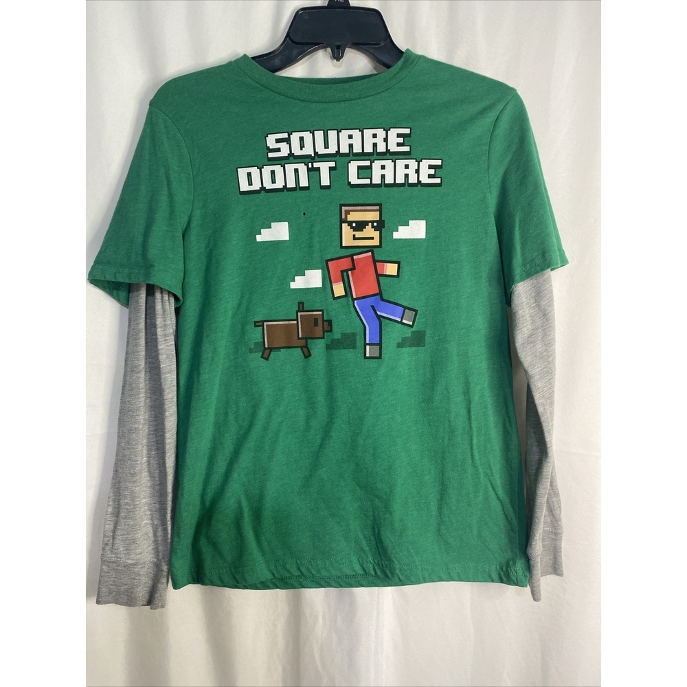 Hybrid Apparel Minecraft Style Graphic Tee Boys Large Green Good Layered Sleeve
